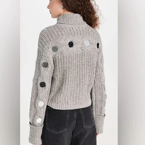 NWOT STAUD Vernacular Sweater Grey/Silver size XS chunky turtleneck $395 - Picture 2 of 12